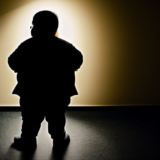 silueta color negro de un niño con obesidad