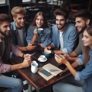 grupo de amigos tomando café