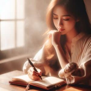 una mujer escribiendo