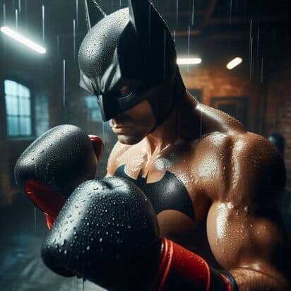 Batman con guantes de box puestos