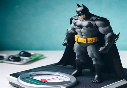 Batman sobre una bascula