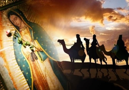 Imagen de la Santísima Virgen de Guadalupe y los tres reyes magos