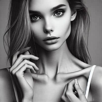 imagen de una mujer muy delgada en blanco y negro