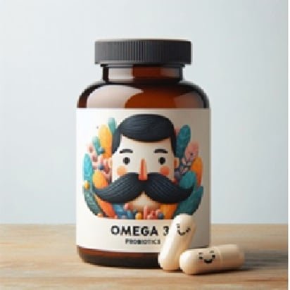 Frasco de capsulas con omega 3 representando un suplemento alimenticio