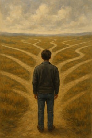 hombre con opciones de caminos